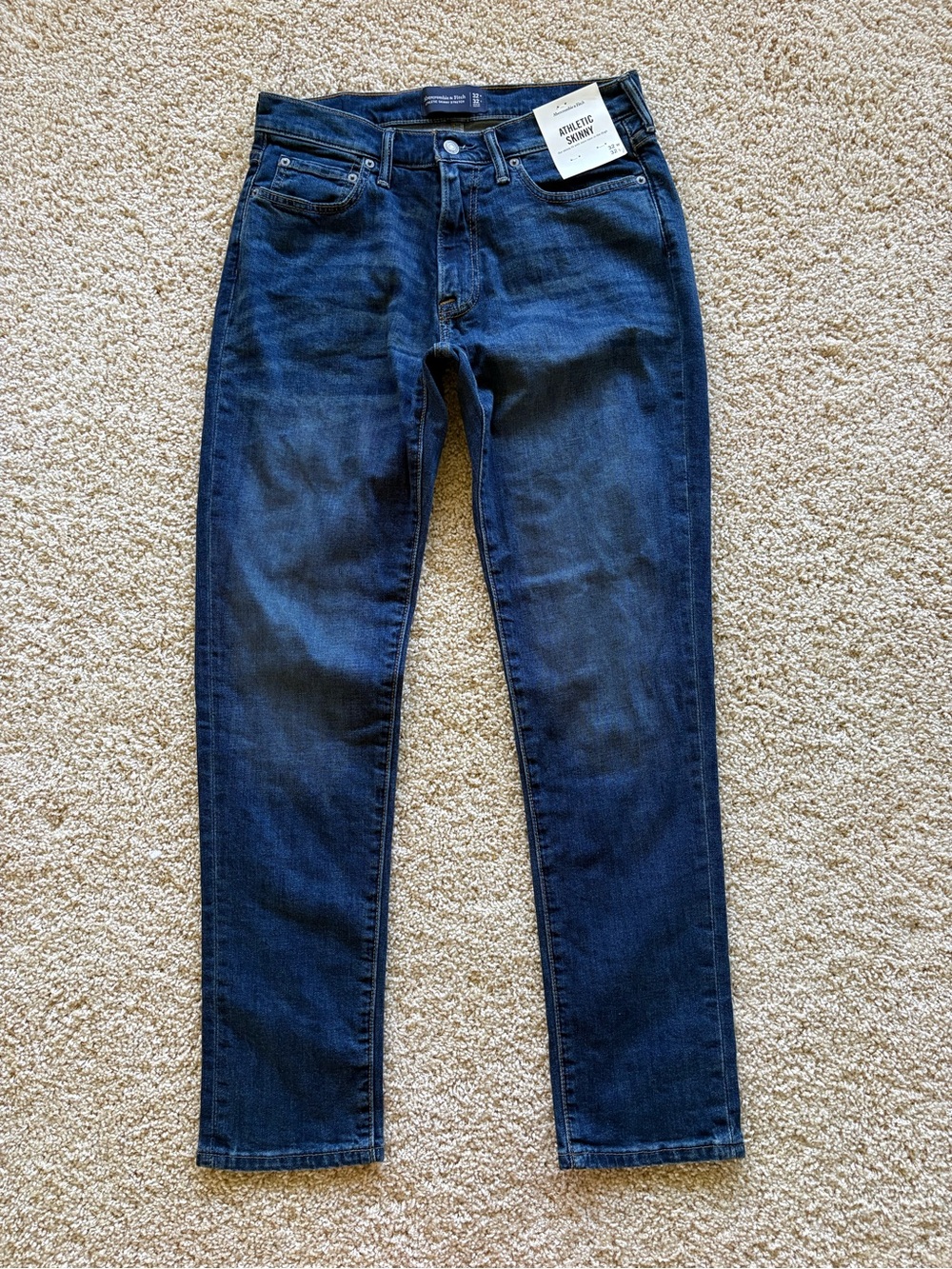 NWT Abercrombie Mens Dark Wash Athletic Skinny Stretch Denim Jeans Size 32x32